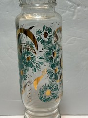 ViNTaGe MiD CeNTuRy GLaSs 11″ Apothecary Jar ReTRo AQuA BLuE & GoLD FLYING BIRDS