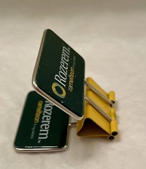VINTAGE ROZEREM GREEN/YELLOW BINDER CLIP PHARMACEUTICAL DRUG REP LOGO NEW