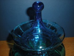 Lg Blue Apothecary Jar Vtg Hand Blown Empoli Italian Canister Circus Tent Lid