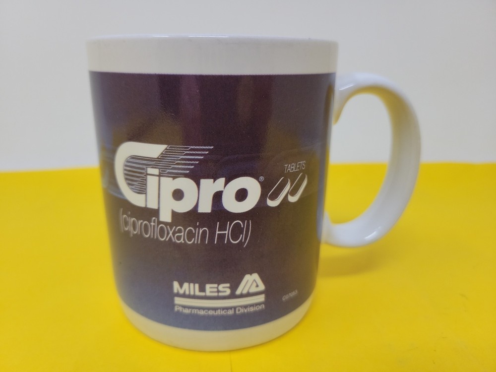 Vintage CIPRO Miles Pharmaceutical Drug Ceramic Mug Advertising RX Promo RARE