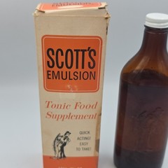 Vintage 1950’s SCOTT’S EMULSION BOTTLE w/ Contents Harold Ritchie, CLIFTON NJ