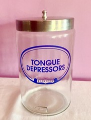 MCM GRAFCO BLUE Label MEDICAL Glass APOTHECARY TONGUE DEPRESSORS Canister EUC