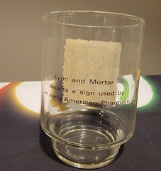 Set of 3 Rare 4″ Glass Tumbler early American Pharmacy sign art