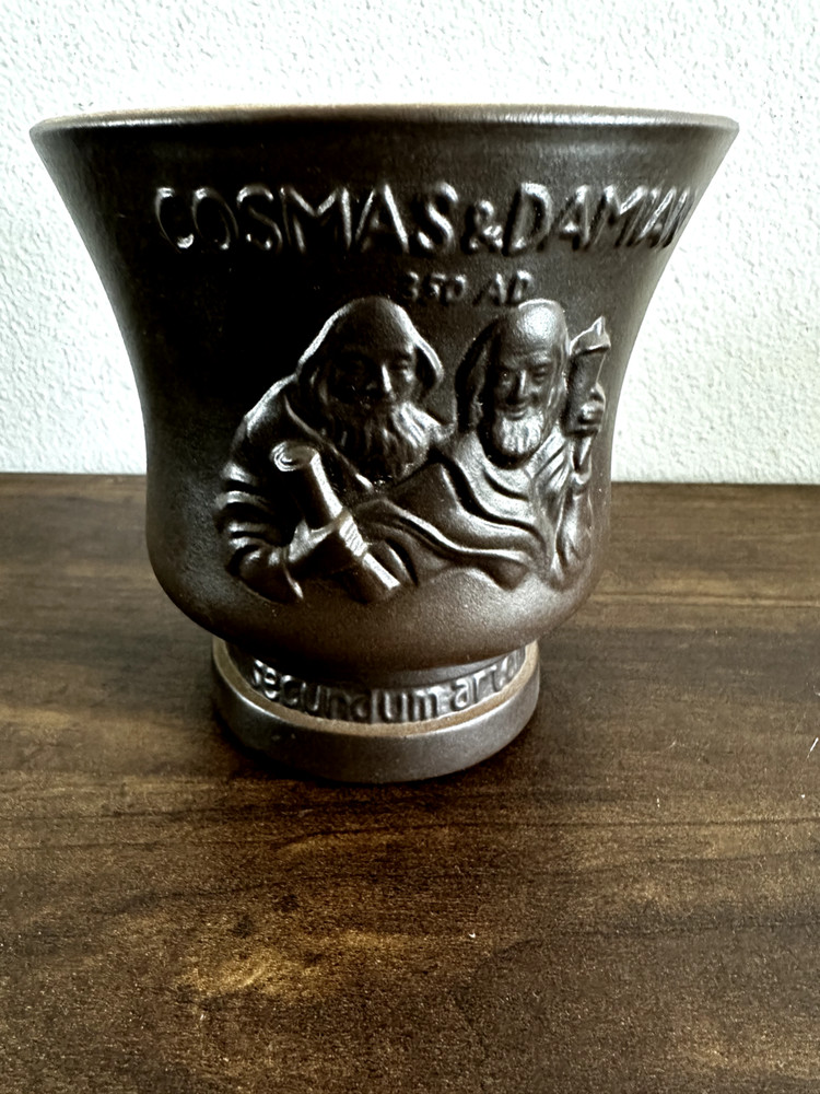 Schering Cosmas & Damian Brown Ceramic Mortar Coricidin *No Pestle*