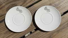 Vintage Pair of MCM Pharmacy Logo Saucers, 6”