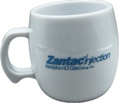 Zantac Injection Coffee Cup Glaxo Pharmaceutical Drug Advertising Plastic Mug