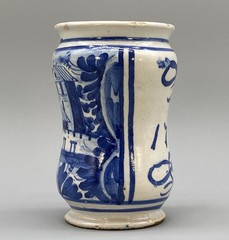 c. 1709 South Italian ‚Naples‘ Majolica Blue & White Albarello Drug Pharmacy Jar