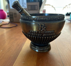 Vtg Schering Brass mortar and pestle American Journal of Pharmacy 1975
