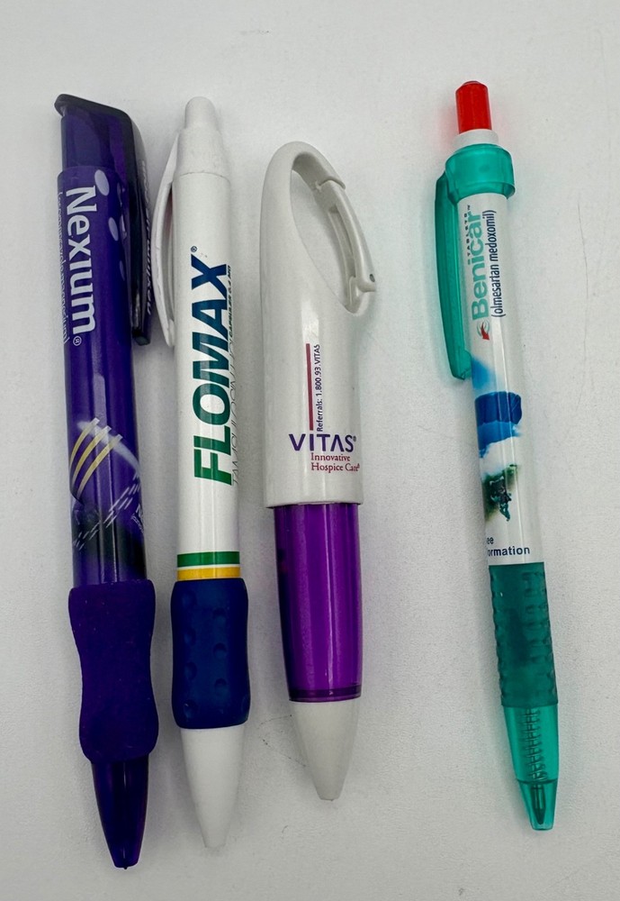 4 PEN Drug Rep Pharmaceutical Promo Advertising, Flomax, Vitas, Benicar