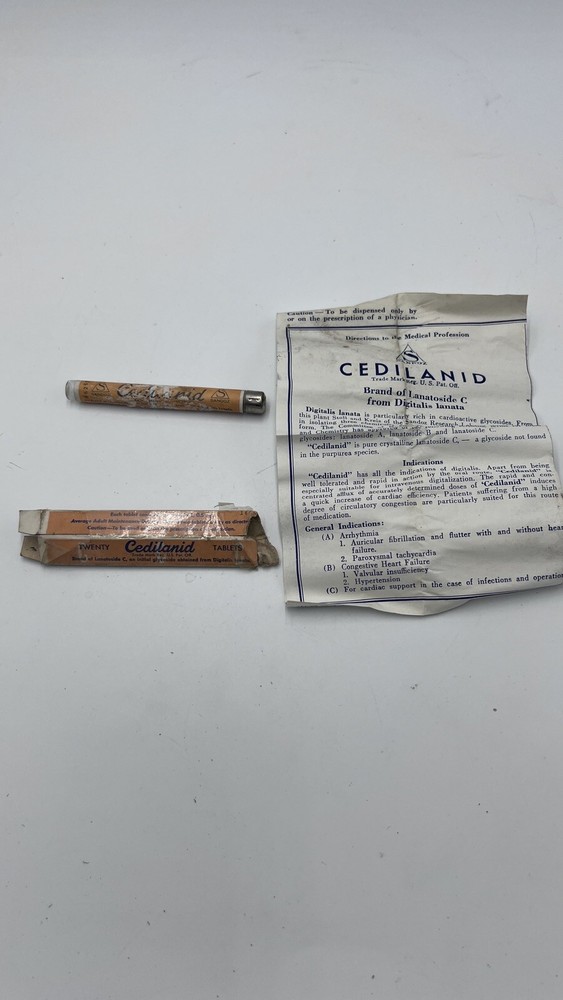 RARE Vintage SANDOZ CEDILANID Glass Tube w/box and Instructions EMPTY