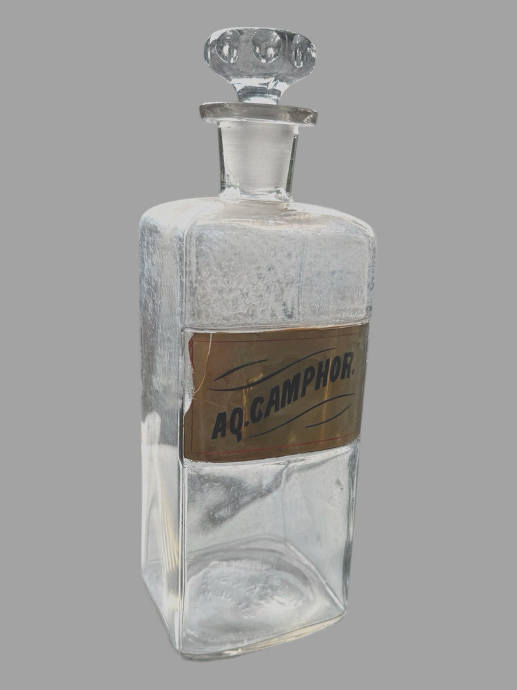 Antique Pharmaceutical Apothecary Medical AQ. Camphor 12″ Glass Bottle Jar