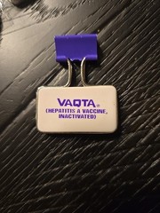 Vintage VAQTA Metal Paper Binder Clips Bag w/ 8 Clips Pharmaceutical Promo RARE
