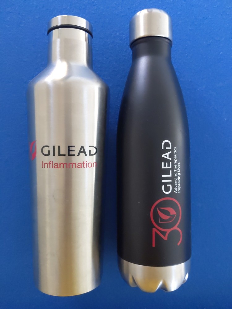 2 Gilead Sciences Pharmaceuticals Promo Water Bottles Drug Rep Stainless
