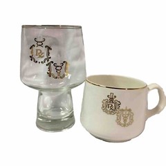 DOCTOR PHARMACIST Apothecary CADUCEUS RX GOLD RIM Coffee Cup and Glass Set