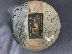 Pharmacy 1972 8-cent Stamp Paperweight and Pin (used)