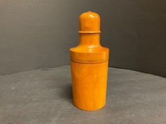 Antique Apothecary Glass Bottle With Treen Case 19th Century-Bottle topper Stuck