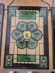 4 Stain Glass Panels Schering Pharmacy Rx Ad Premium USA Bicentennial 1976 VTG