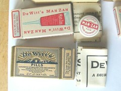 1950 2 SAMPLE BOX TULAROSA PHARMACY NEW MEXICO , E.C. DEWITTCO CHICAGO MAN-ZAN