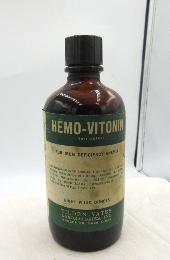 BW – 1950’s Tilden & Yates Hemo Vitonin Worcester Mass Amber Medicine bottle