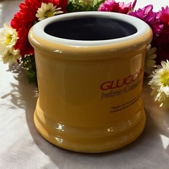 Vtg GLUCOPHAGE XR Pharmaceutical Advertisement Yellow Lidded Urn Apothecary Jar