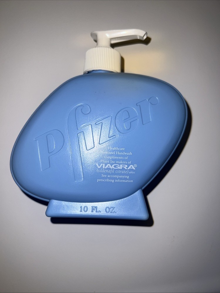New! Pfizer Viagra Soap Dispenser Plastic 10oz Bottle Pharmaceutical Blue Pill!