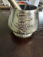 Vintage Rx Mortar & Coricidin Pestle Pedanios Dioscorides 77ad Secundum Artem