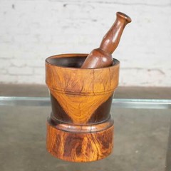 Vintage Mid-Century Modern Hand Turned Wood Mortar and Pestle 1950