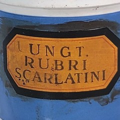 Vintage Blue Medicinal Medicine Jar Lidded Ungt Rubri Scarlatini F&B Apothecary