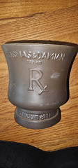 Pottery Mortar Pestle McCoy Schering Pottery Pharmacy Cosmas & Damian used 5in