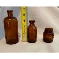 Vintage medicine bottles brown Frontier Asthma Co., Lysol, Chesebrough