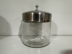 VTG Glass Profex Medical Jar 5”x4” Clear w/Lid Doctor Dentist Memorabilia