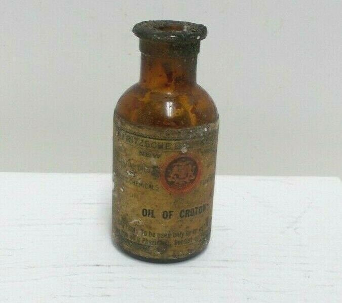 Vintage Fritzsche Brothers 3 1/2″ Apothecary Croton Oil Bottle McKesson & Robbin
