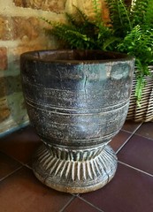 Large 17th Century apothecary hardwood mortar/Wassail Bowl? – carved detailing 