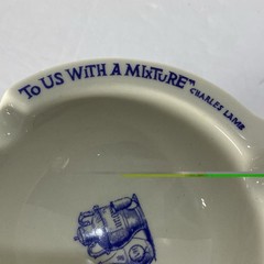 VTG Apothecary Ceramic Ashtray Blue & White Pharmacy Advertising C. Lamb Quote
