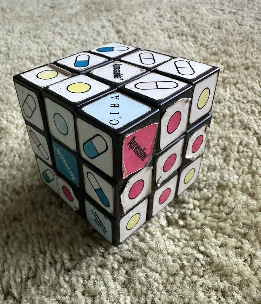 Vintage Pharmaceutical Drug Rep Rubik Cube Ad For Apresazide, Ciba, Etc, Used