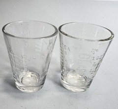 Vtg Apothecary Dose Pharmacy Measure Glass Cup GLASCO GEM Set of 2 Embossed