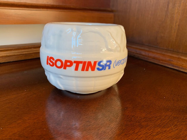 Drug Rep „Globe Shaped“ Isoptin-SR coffee cup. 24-Hour Power! New never used