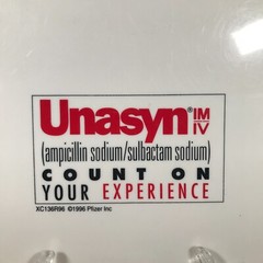 Unasyn IM/IV Ampicillin Sodium/Sulbactam Sodium White Plastic Clipboard 13.5″x9″