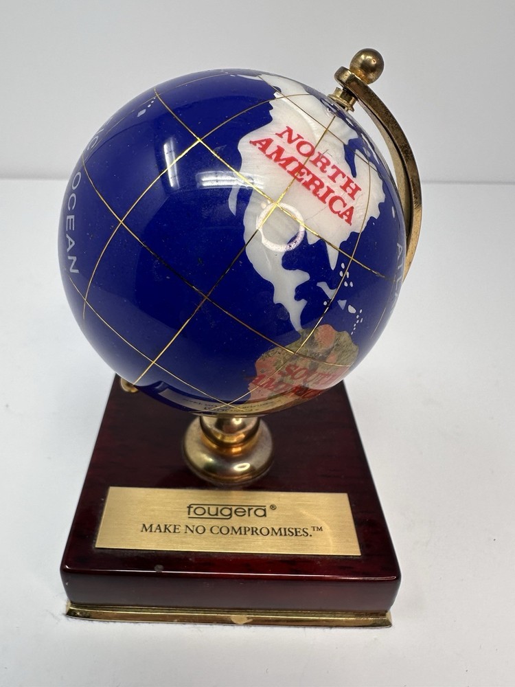 Fougera Pharmaceutical Lapis Lazuli Brass Desk Accent World Globe