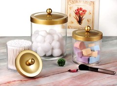 SheeChung 3-Pack Plastic Apothecary Jars with Gold Metal Lids – Large 50oz, 2…