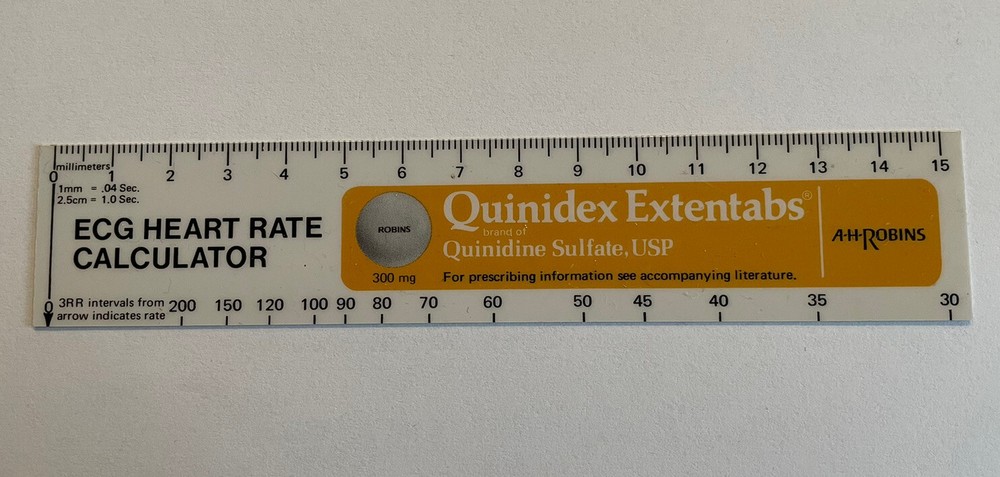 Vtg 76′ Quinidex Extentabs Pharmaceutical Drug Rep A H Robins Ruler Plastic 15mm