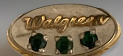 Vintage Walgreens Employee Tie Clip Gold w/ Green Stones 1960s–80s