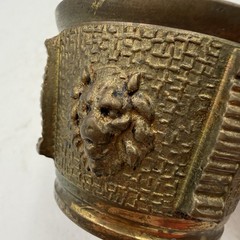Vintage Brass Mortar and Pestle, Lion Head Design, 2” Tall