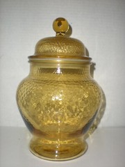 Vintage Apothecary Jar Amber Yellow Urn Ginger Glass Canister 9″