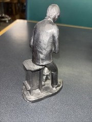 Vintage Handcrafter Pewter PHARMACIST Druggist Statue 6″ Male w Mortar Pestle