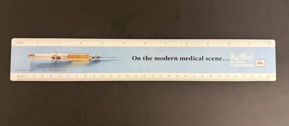 Vintage 1965 Keflin Plastic Ruler Eli Lilly Pharmaceutical Promo Advertising