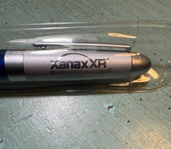 XANAX XR PEN: Blue & Silver-Metal-Refillable Ball Point-Pharmaceutical Promo NEW