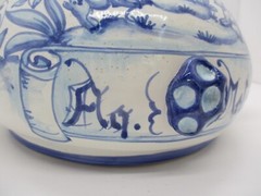 Amazing Pharmacy Apothecary Jar „Aq Mele“ Blue and White Hand Painted Deer
