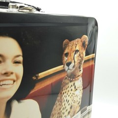 Vintage Pharmaceutical Drug rep collectibles 1970s lady cheetah at lunch tin box