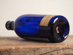 Antique Victorian Blue Bottle with Stopper and Original Label -Sold Individually